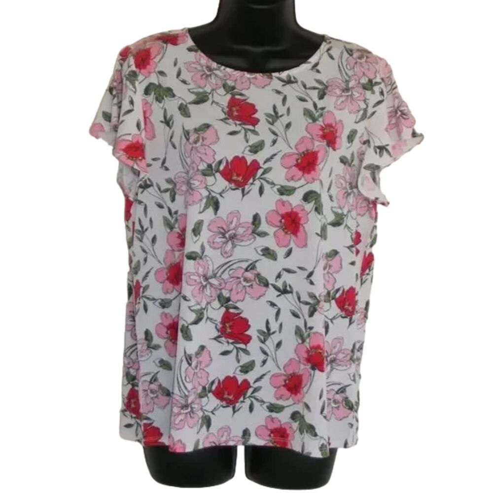 new PRESTON & YORK Top, M, Flutter sleeves, Floral, Polyester